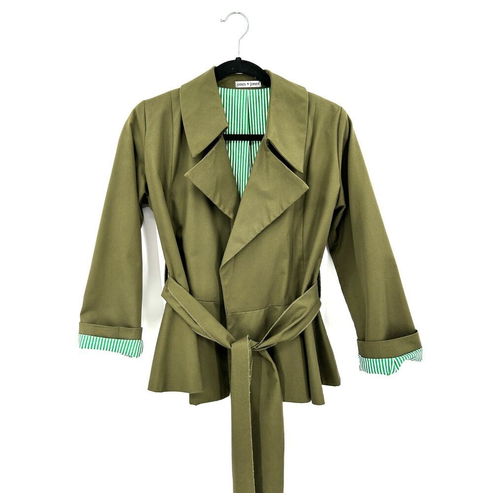 JONES + JONES Olive Green Peplum Open Waist Tie Blazer Jacket Size Medium